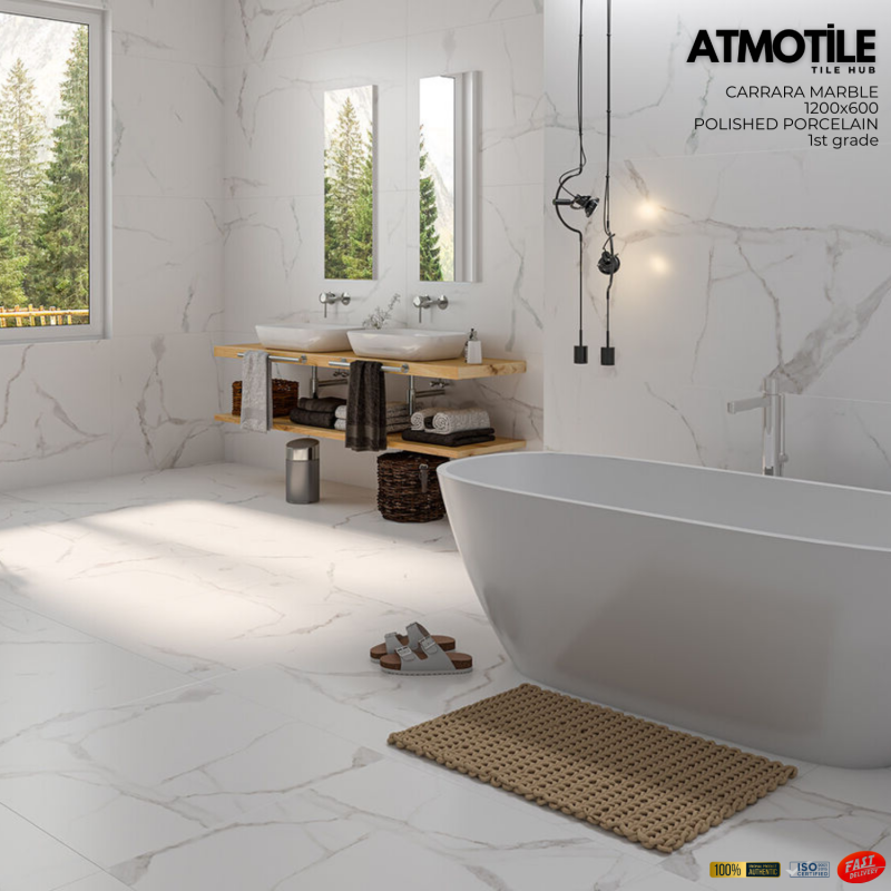 1200x600 Carrara Marble Polished Porcelain Tile