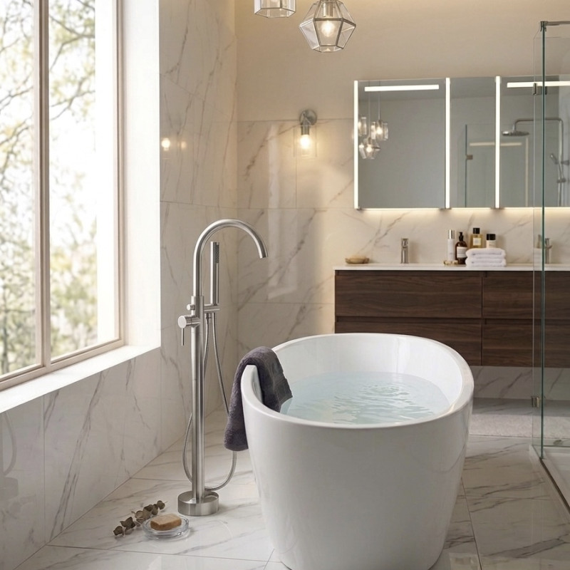 Free Standing Bath Mixer Chrome Curved Spout