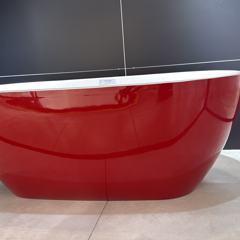 Bathtub Caspian Red Gloss Free Standing with Overflow