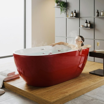 Bathtub Caspian Red Gloss Free Standing with Overflow
