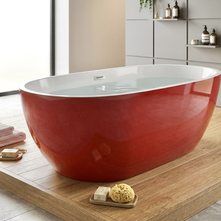 Bathtub Caspian Red Gloss Free Standing with Overflow