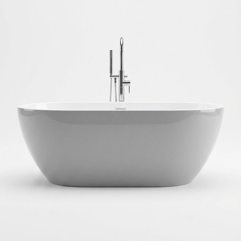 Bathtub Caspian Light Grey Gloss Free Standing with Overflow