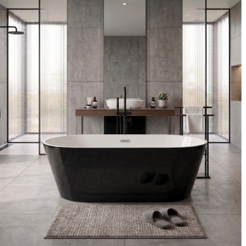 Bathtub Napoli Black Gloss Free Standing with Overflow