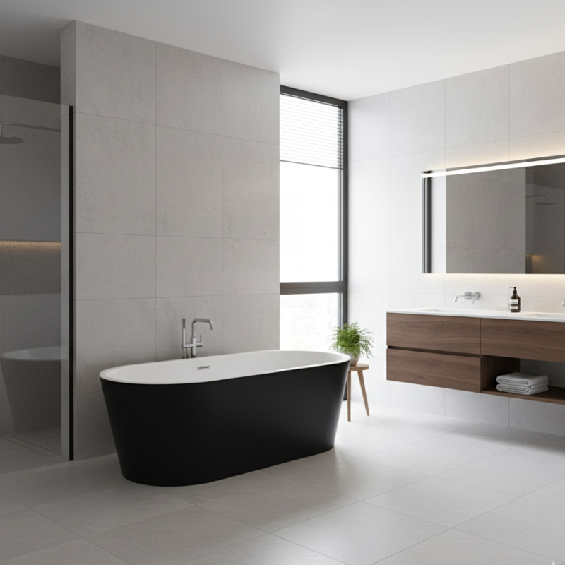 Bathtub Bellagio Black Free Standing with Overflow