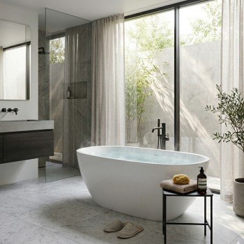 Bathtub Caspian White Gloss Free Standing with Overflow