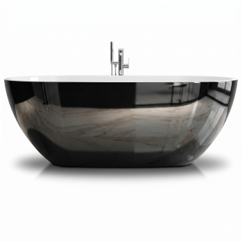 Bathtub Caspian Black Gloss Free Standing with Overflow