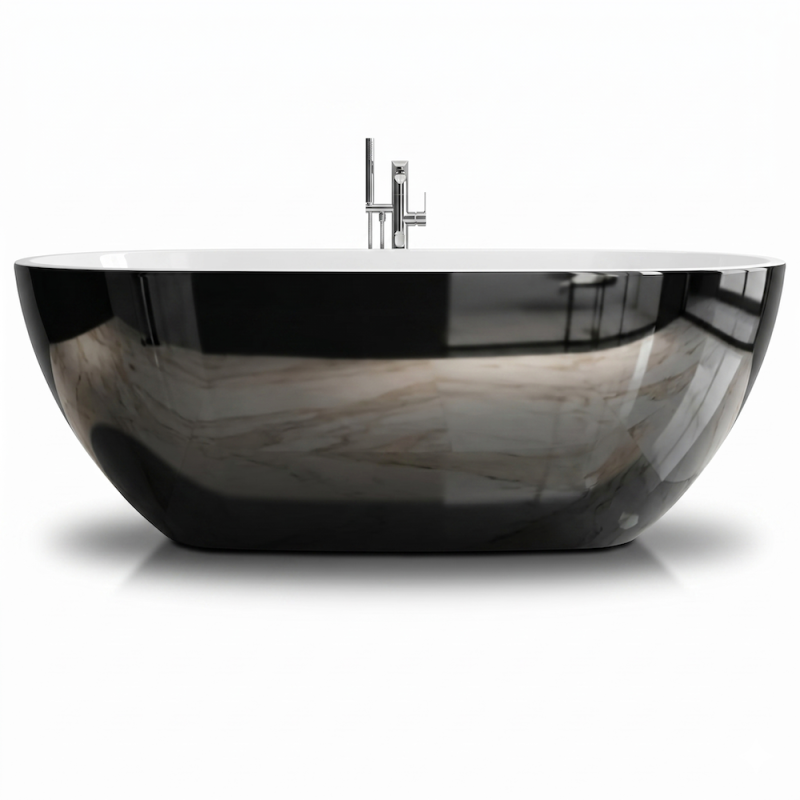 Bathtub Caspian Black Gloss Free Standing with Overflow