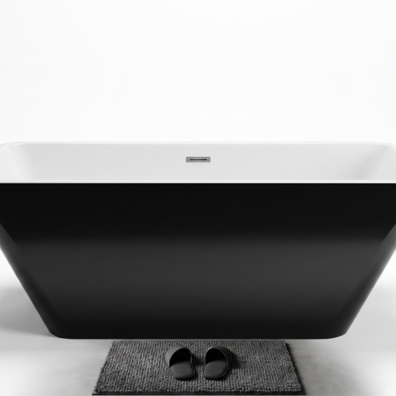 Bathtub Enzo Black Gloss Free Standing with Overflow