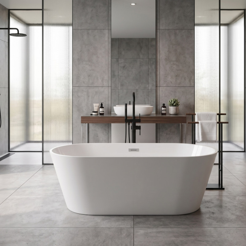 Bathtub Napoli White Gloss Free Standing with Overflow