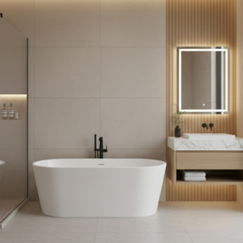 Bathtub Bellagio White Free Standing with Overflow