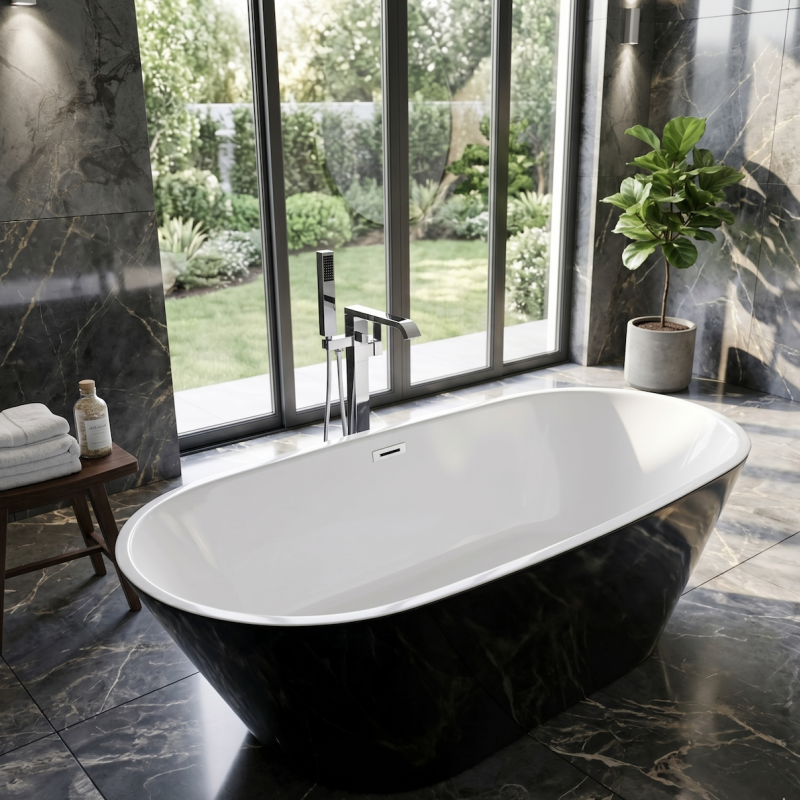 Bathtub Paradiso Black Gloss Free Standing with Overflow