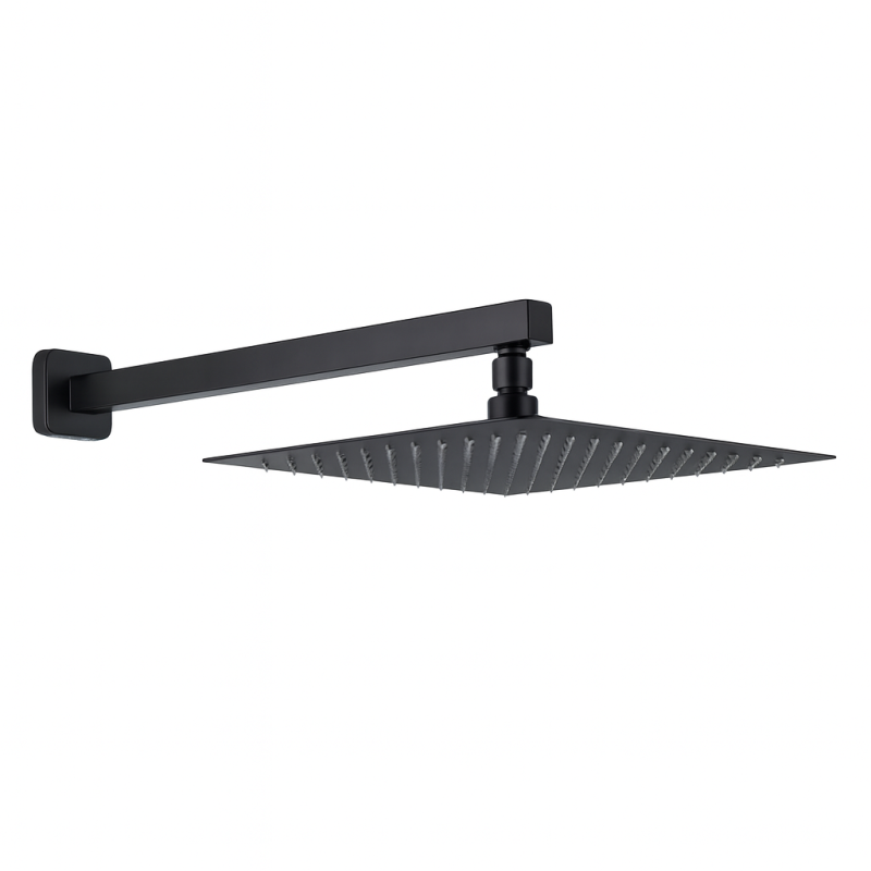 Black 25cm Square Shower Head + Arm