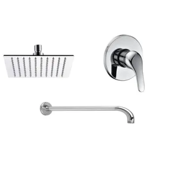 Square Shower Head, Round Shower Arm & Shower Mixer Set