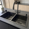 Double Bowl Kitchen Sink With Downpipe -75X41CM - Black