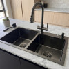 Double Bowl Kitchen Sink With Downpipe -75X41CM - Black