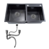 Double Bowl Kitchen Sink With Downpipe -75X41CM - Black