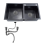 Double Bowl Kitchen Sink With Downpipe -75X41CM - Black