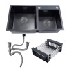 Double Bowl Kitchen Sink With Downpipe And Drain Basket-75X41CM - Black