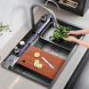Multifunctional LED Modern Kitchen Sink Waterfall Push Button Temp Control