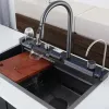 Multifunctional LED Modern Kitchen Sink Waterfall Push Button Temp Control