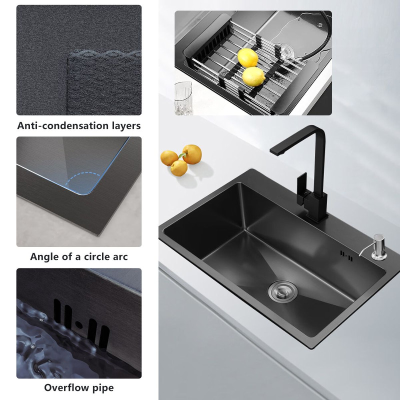 Single Bowl Kitchen Sink With Downpipe -50X40CM - Black