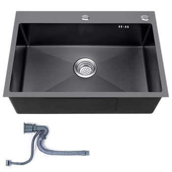Single Bowl Kitchen Sink With Downpipe -50X40CM - Black