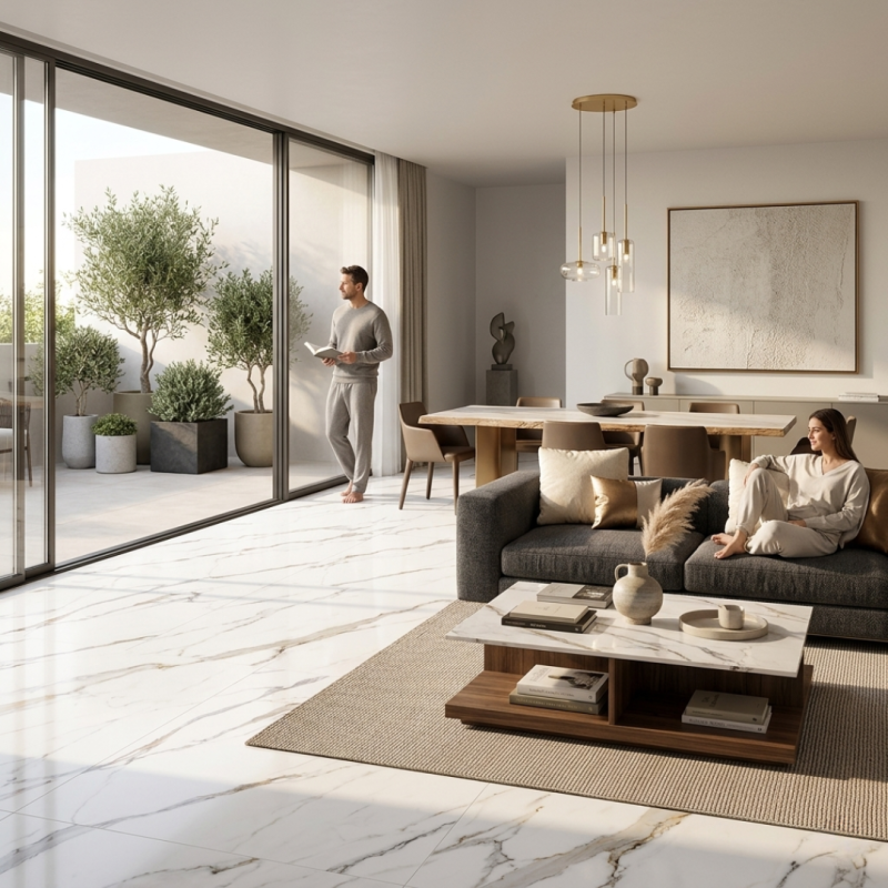 1200x600 Carrara Rust Polished Porcelain Tile
